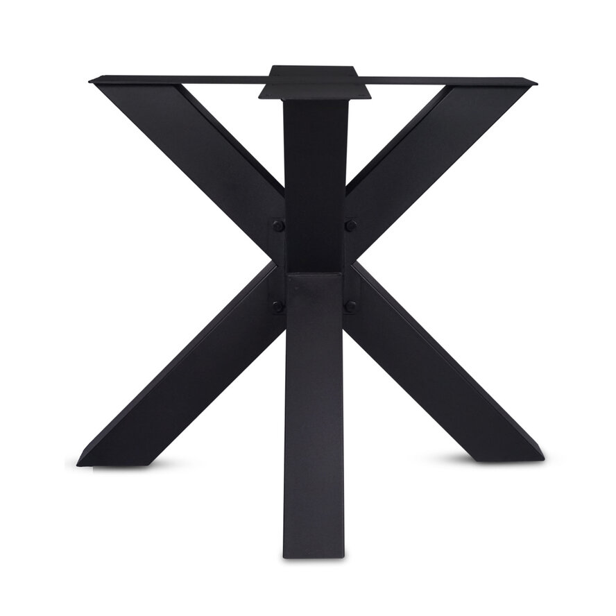 Zwart dubbele x tafelonderstel (3-delig) - staal / ijzer - 10x10 cm - afmeting: 80x80 cm (montageplaat) - hoogte: 72 cm - centrale kruispoot metaal zwart gecoat Zwart dubbele x tafelonderstel (3-delig) - staal / ijzer - 10x10 cm - afmeting: 80x80 cm (montageplaat) - hoogte: 72 cm - centrale kruispoot metaal zwart gecoat