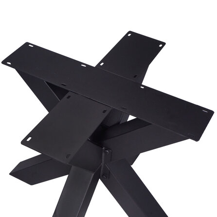 Zwart dubbele x tafelonderstel (3-delig) - staal / ijzer - 10x10 cm - afmeting: 80x80 cm (montageplaat) - hoogte: 72 cm - centrale kruispoot metaal zwart gecoat