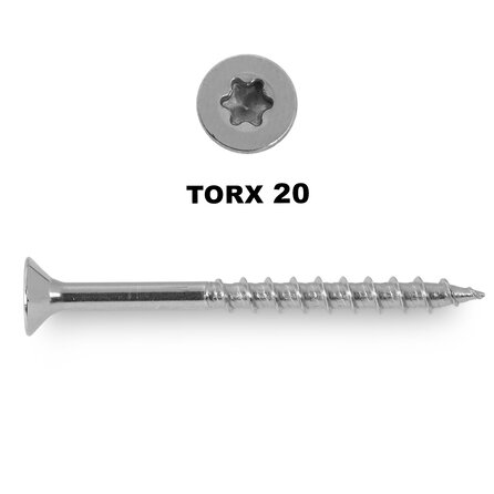 Universele houtschroeven RVS - 4 mm gehard RVS - torx 20 - schroeven voor hardhout en tuinhout - grove spoed - met snijpunt - 200 stuks - diverse lengtes