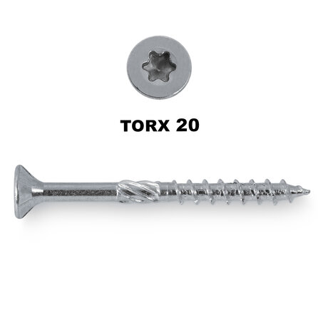 Universele houtschroeven verzinkt - 4,5 mm - blauw / wit verzinkt - torx 20 - schroeven voor (buiten) hout - grove spoed - met snijpunt - 200 stuks - diverse lengtes