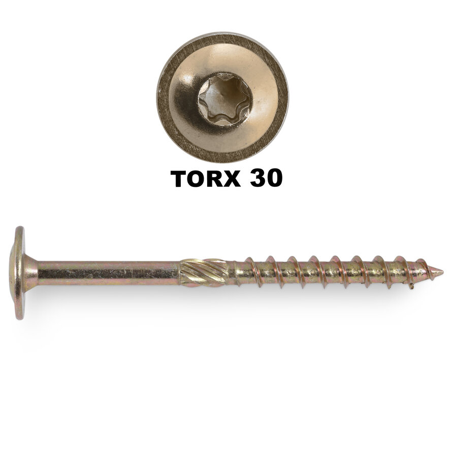Tellerkopschroeven geel verzinkt - 6 mm - geel verzinkt - torx 30 - schotelkopschroeven - grove spoed - met snijpunt - 50 stuks Tellerkopschroeven geel verzinkt - 6 mm - geel verzinkt - torx 30 - schotelkopschroeven - grove spoed - met snijpunt - 50 stuks