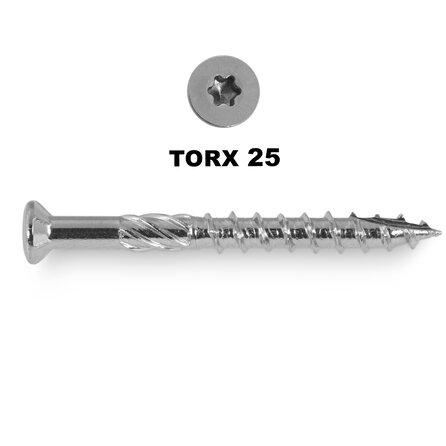 Vlonderschroeven RVS - 5 mm - gehard RVS - torx 25 - RVS terrasschroeven - grove spoed - met snijpunt - 100 stuks - diverse lengtes