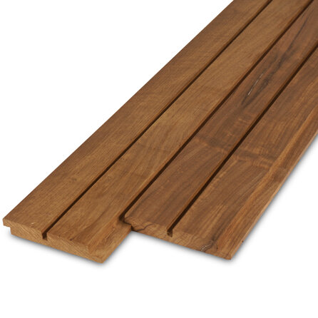 Thermo fraké dubbel blokprofiel (50/50) - 21x125 mm - geschaafd - blokprofiel - thermisch gemodificeerd frake hout KD 8-12%