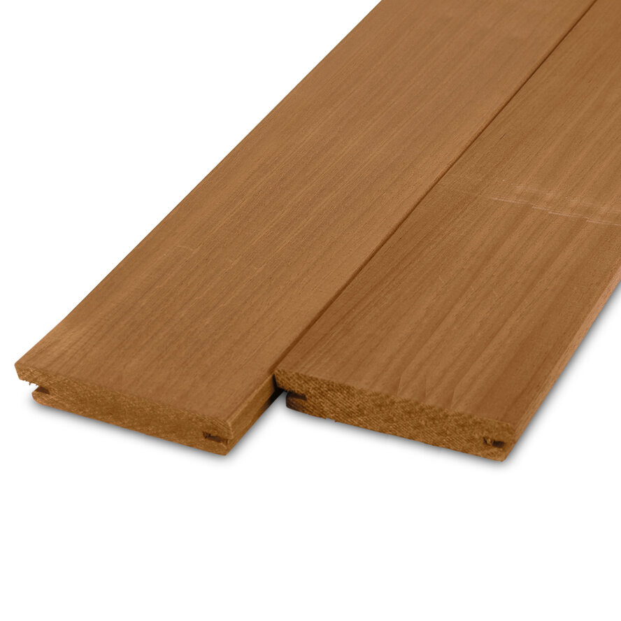 Thermo ayous B-fix plank - 21x140 mm - geschaafd - B-fix rabat- & vlonderplank - thermisch gemodificeerd ayous hout KD 8-12% Thermo ayous B-fix plank - 21x140 mm - geschaafd - B-fix rabat- & vlonderplank - thermisch gemodificeerd ayous hout KD 8-12%