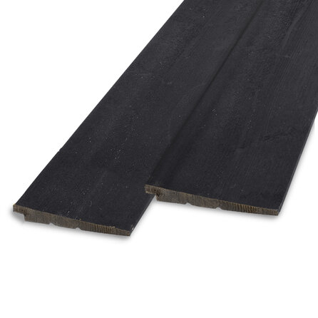 Zwart gebeitst vuren Zweeds rabat - 12-27x178 mm - ruwe zichtzijde - potdeksel plank - zwart vurenhout KD 18-20%