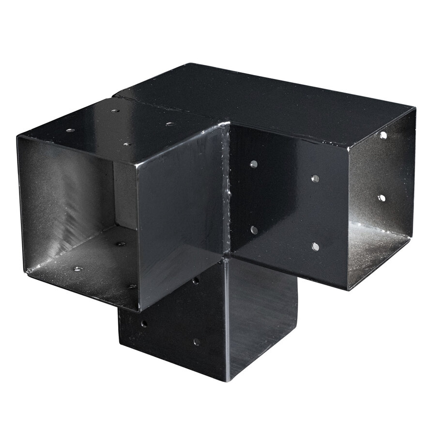 Paalverbinder - hoekstuk 3-wegs - 120x120 of 150x150 mm - zwart gecoat Paalverbinder - hoekstuk 3-wegs - 120x120 of 150x150 mm - zwart gecoat