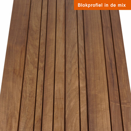 Thermo fraké dubbel blokprofiel (50/50) - 21x125 mm - geschaafd - blokprofiel - thermisch gemodificeerd frake hout KD 8-12%