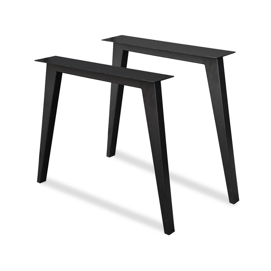 Zwarte N-poten (set) - staal / ijzer - schuine koker - hoogte: 72 cm - breedte (montageplaat): 78 cm - breedte (onderzijde): 74 cm - tafelpoot metaal zwart gecoat Zwarte N-poten (set) - staal / ijzer - schuine koker - hoogte: 72 cm - breedte (montageplaat): 78 cm - breedte (onderzijde): 74 cm - tafelpoot metaal zwart gecoat