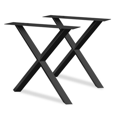 Zwarte X-ster poten (set) - staal / ijzer - 5.5x5.5 cm - hoogte: 72 cm - breedte (montageplaat): 78 cm - breedte (onderzijde): 70 cm - tafelpoot metaal zwart gecoat