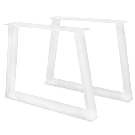Witte trapeze poten (set) - staal / ijzer - 4x10 cm - hoogte: 72 cm - breedte (montageplaat): 78 cm - breedte (onderzijde): 95 cm - tafelpoot metaal wit gecoat