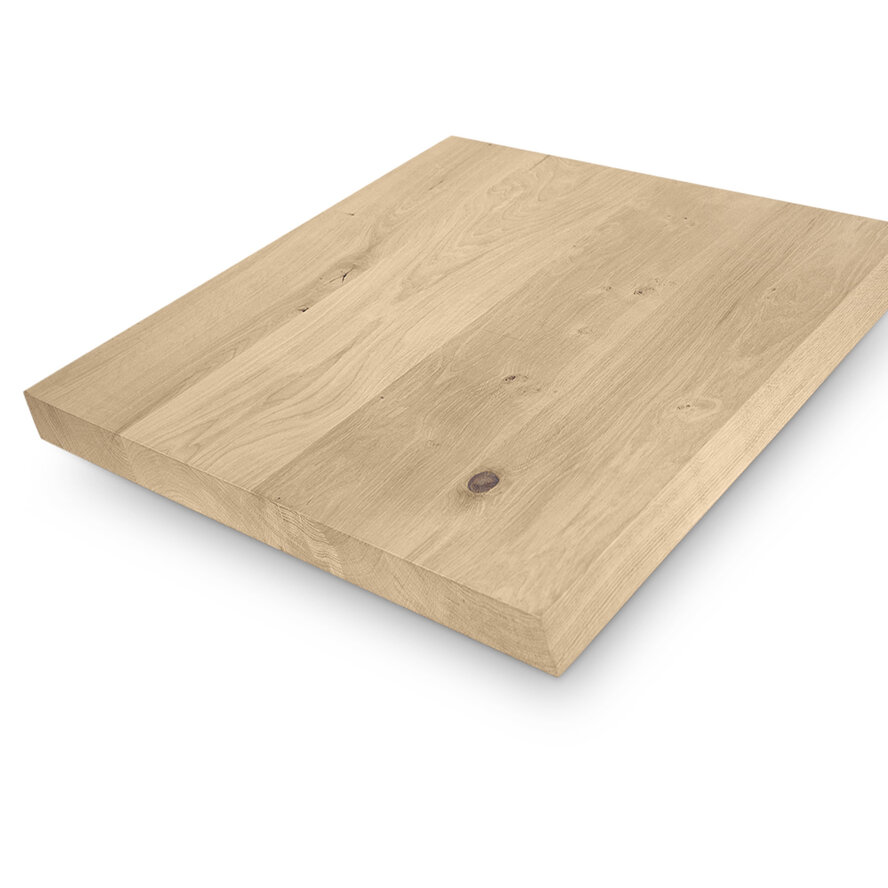 Eiken (horeca) tafelblad - diverse (kleinere) afmetingen - rustiek eikenhout - 4 cm dik (1 laag massief) - 8-12% KD - voor binnen Eiken (horeca) tafelblad - diverse (kleinere) afmetingen - rustiek eikenhout - 4 cm dik (1 laag massief) - 8-12% KD - voor binnen