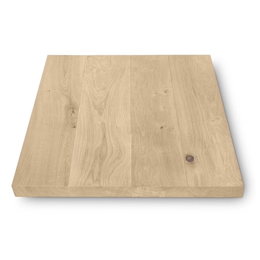 Eiken (horeca) tafelblad - diverse (kleinere) afmetingen - rustiek eikenhout - 4 cm dik (1 laag massief) - 8-12% KD - voor binnen Eiken (horeca) tafelblad - diverse (kleinere) afmetingen - rustiek eikenhout - 4 cm dik (1 laag massief) - 8-12% KD - voor binnen