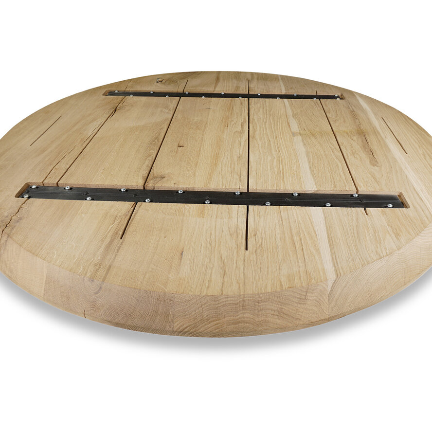 Eiken rond tafelblad - diverse afmetingen - rustiek eikenhout - 4 cm dik (1 laag massief) - 8-12% KD - voor binnen Eiken rond tafelblad - diverse afmetingen - rustiek eikenhout - 4 cm dik (1 laag massief) - 8-12% KD - voor binnen