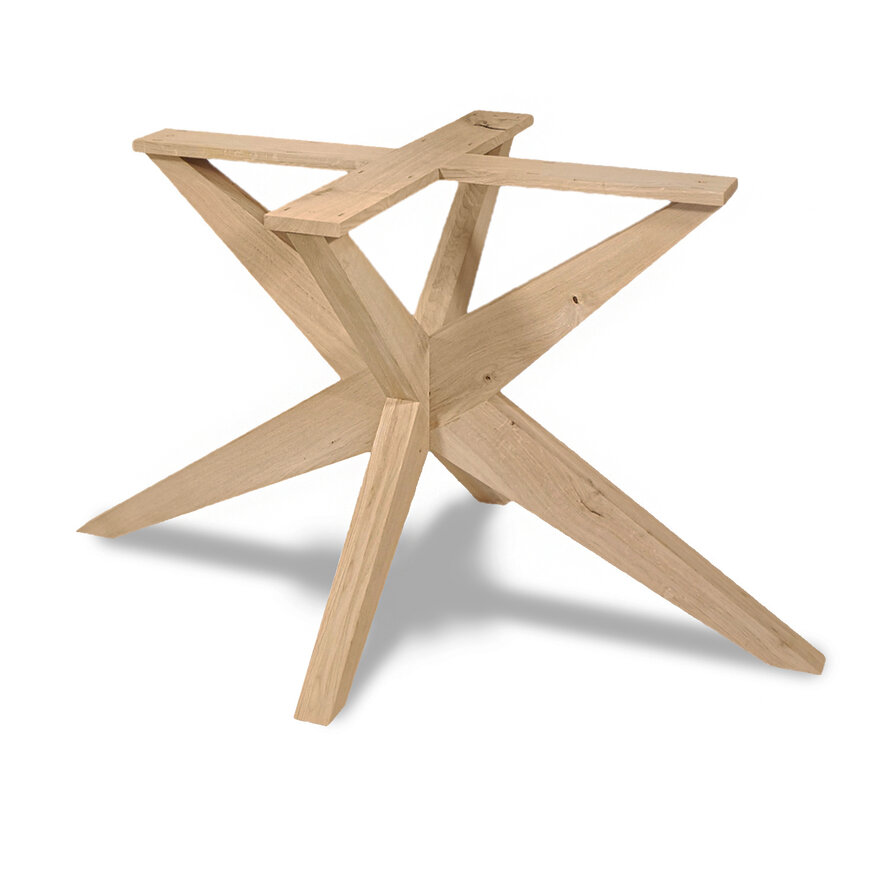 Eiken dubbele kruispoot - schuine poten - 72 cm hoog - 130x130 cm - Rustiek eiken - 3D kruis / X-poot - 12% KD Europees eikenhout Eiken dubbele kruispoot - schuine poten - 72 cm hoog - 130x130 cm - Rustiek eiken - 3D kruis / X-poot - 12% KD Europees eikenhout