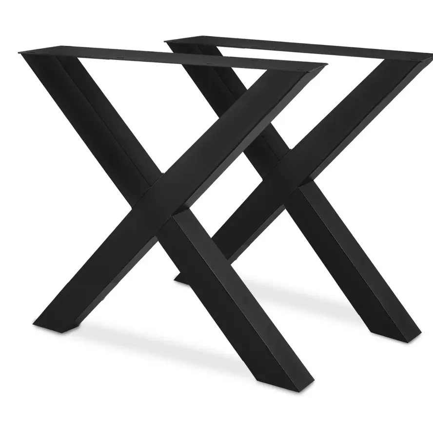 Zwarte X-poten (set) - staal / ijzer - 8x8 cm - hoogte: 72 cm - breedte (montageplaat): 78 cm - tafelpoot metaal zwart gecoat Zwarte X-poten (set) - staal / ijzer - 8x8 cm - hoogte: 72 cm - breedte (montageplaat): 78 cm - tafelpoot metaal zwart gecoat