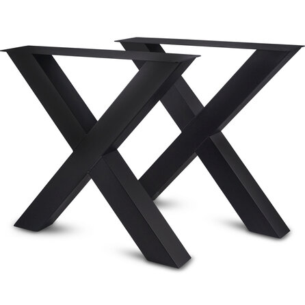 Zwarte X-poten (set) - staal / ijzer - 10x10 cm - hoogte: 72 cm - breedte (montageplaat): 78 cm - tafelpoot metaal zwart gecoat
