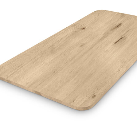 Eiken tafelblad met ronde hoeken - diverse afmetingen - XXL lamellen - rustiek eikenhout - 3 cm dik (1 laag massief) - 8-12% KD - voor binnen