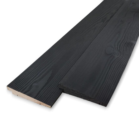 Zwart gebeitst douglas Zweeds rabat - 11-22x180 mm - zichtzijde fijnbezaagd / ruw - potdeksel plank - zwart douglashout KD 18-20%