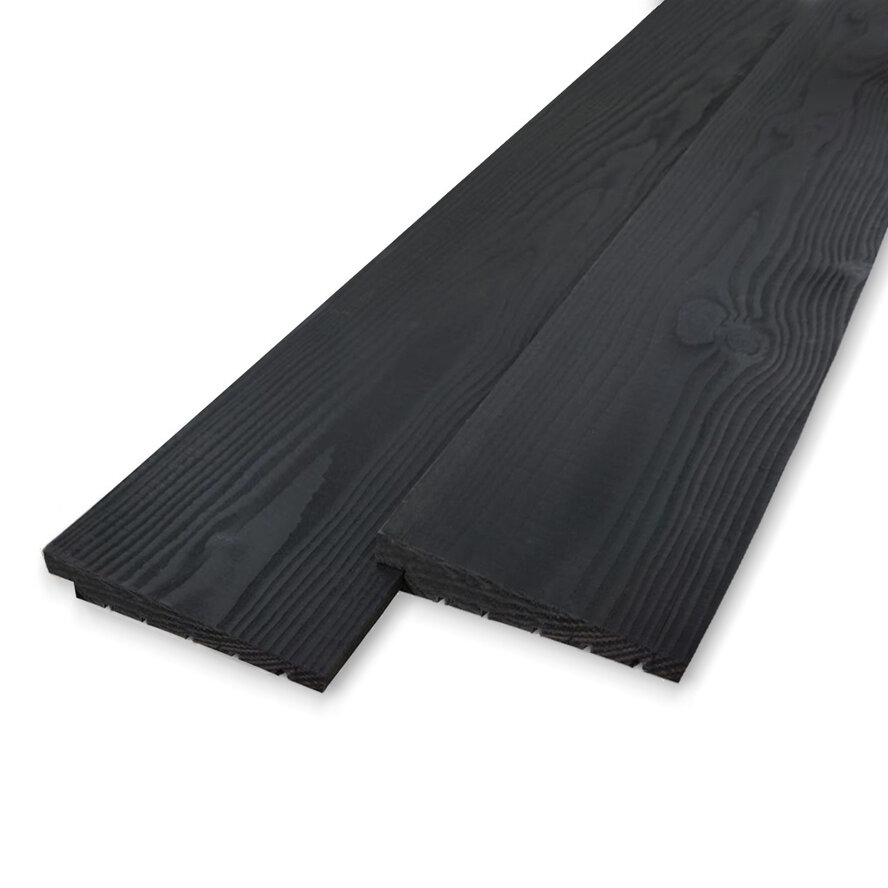 Zwart gebeitst douglas Zweeds rabat - 12-27x180 mm - zichtzijde fijnbezaagd / ruw - potdeksel plank - zwart douglashout KD 18-20% Zwart gebeitst douglas Zweeds rabat - 12-27x180 mm - zichtzijde fijnbezaagd / ruw - potdeksel plank - zwart douglashout KD 18-20%