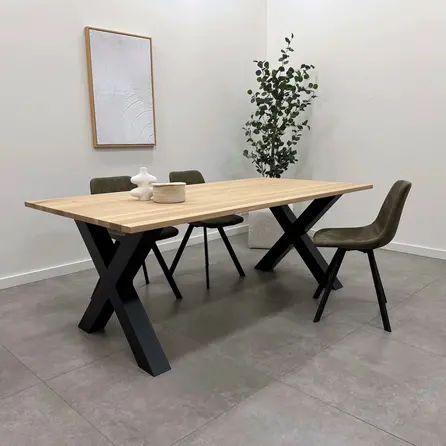 Zwarte X-poten (set) - staal / ijzer - 10x10 cm - hoogte: 72 cm - breedte (montageplaat): 78 cm - tafelpoot metaal zwart gecoat