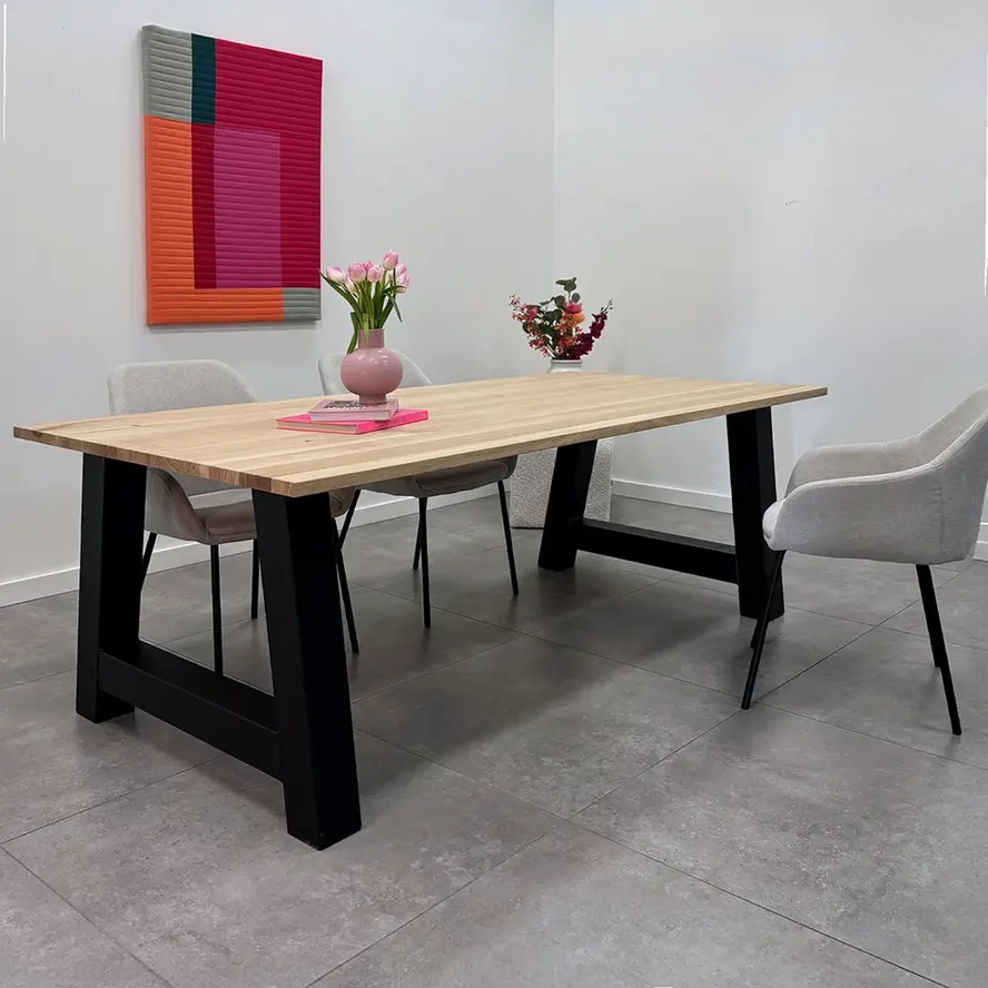 Zwarte A-poten (set) - staal / ijzer - 10x10 cm - hoogte: 72 cm - breedte (montageplaat): 78 cm - breedte (onderzijde): 95 cm - tafelpoot metaal zwart gecoat Zwarte A-poten (set) - staal / ijzer - 10x10 cm - hoogte: 72 cm - breedte (montageplaat): 78 cm - breedte (onderzijde): 95 cm - tafelpoot metaal zwart gecoat