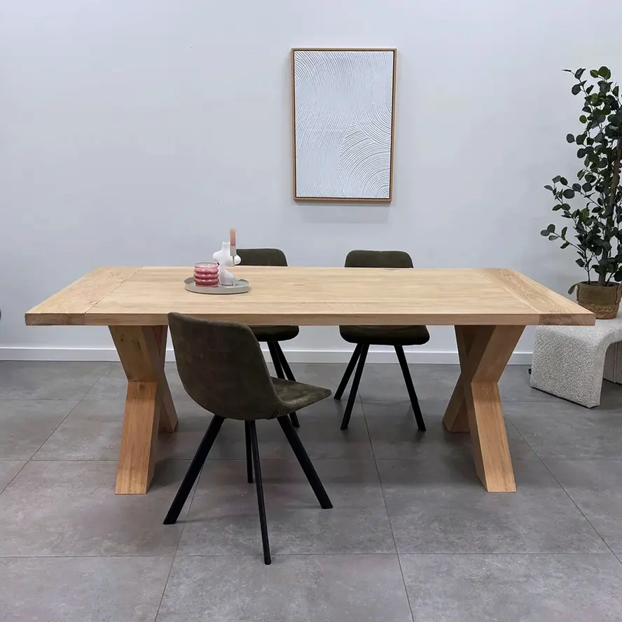 Eiken kruispoot SET (2 stuks) 12x12 cm - 72 cm hoog - 78 cm breed - Rustiek licht geborsteld - X-tafelpoot 12% KD Europees eikenhout Eiken kruispoot SET (2 stuks) 12x12 cm - 72 cm hoog - 78 cm breed - Rustiek licht geborsteld - X-tafelpoot 12% KD Europees eikenhout