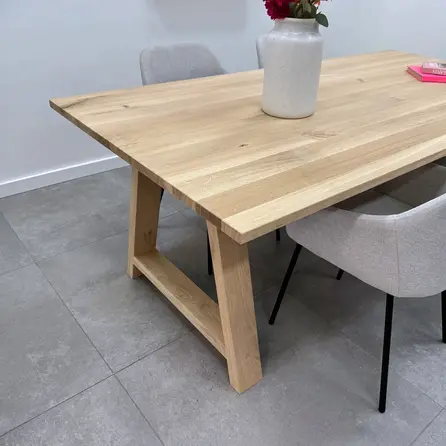 Eiken A-poot SET (2 stuks) 10x4 cm - 72 cm hoog - 76-78 cm breed - A-tafelpoot 12% KD Europees eikenhout