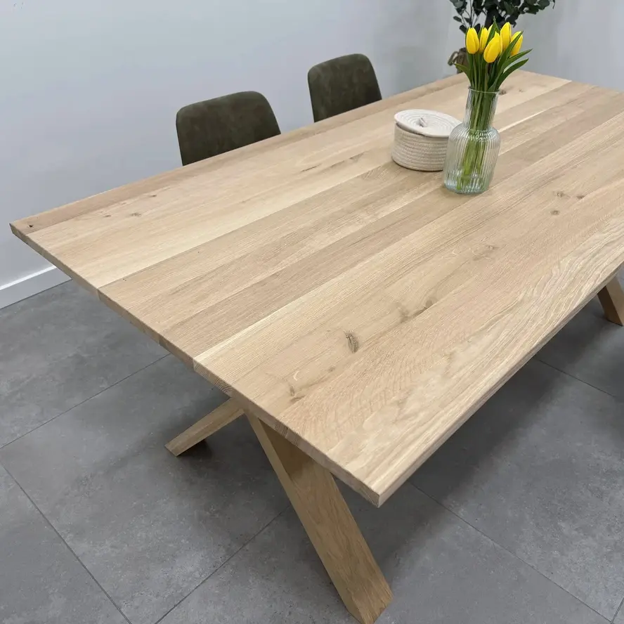 Eiken kruispoot SET (2 stuks) 10x4 cm - 72 cm hoog - 77 cm breed onderzijde - 78 cm breed bovenzijde - X-tafelpoot 12% KD Europees eikenhout Eiken kruispoot SET (2 stuks) 10x4 cm - 72 cm hoog - 77 cm breed onderzijde - 78 cm breed bovenzijde - X-tafelpoot 12% KD Europees eikenhout