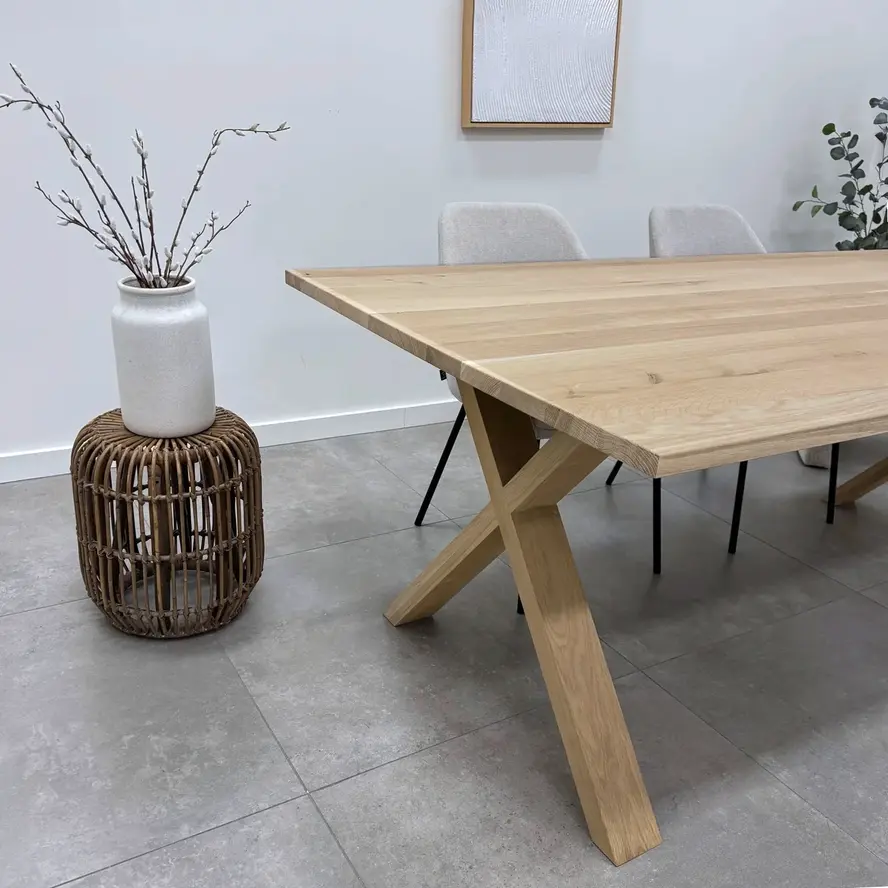 Eiken kruispoot SET (2 stuks) 10x4 cm - 72 cm hoog - 77 cm breed onderzijde - 78 cm breed bovenzijde - X-tafelpoot 12% KD Europees eikenhout Eiken kruispoot SET (2 stuks) 10x4 cm - 72 cm hoog - 77 cm breed onderzijde - 78 cm breed bovenzijde - X-tafelpoot 12% KD Europees eikenhout