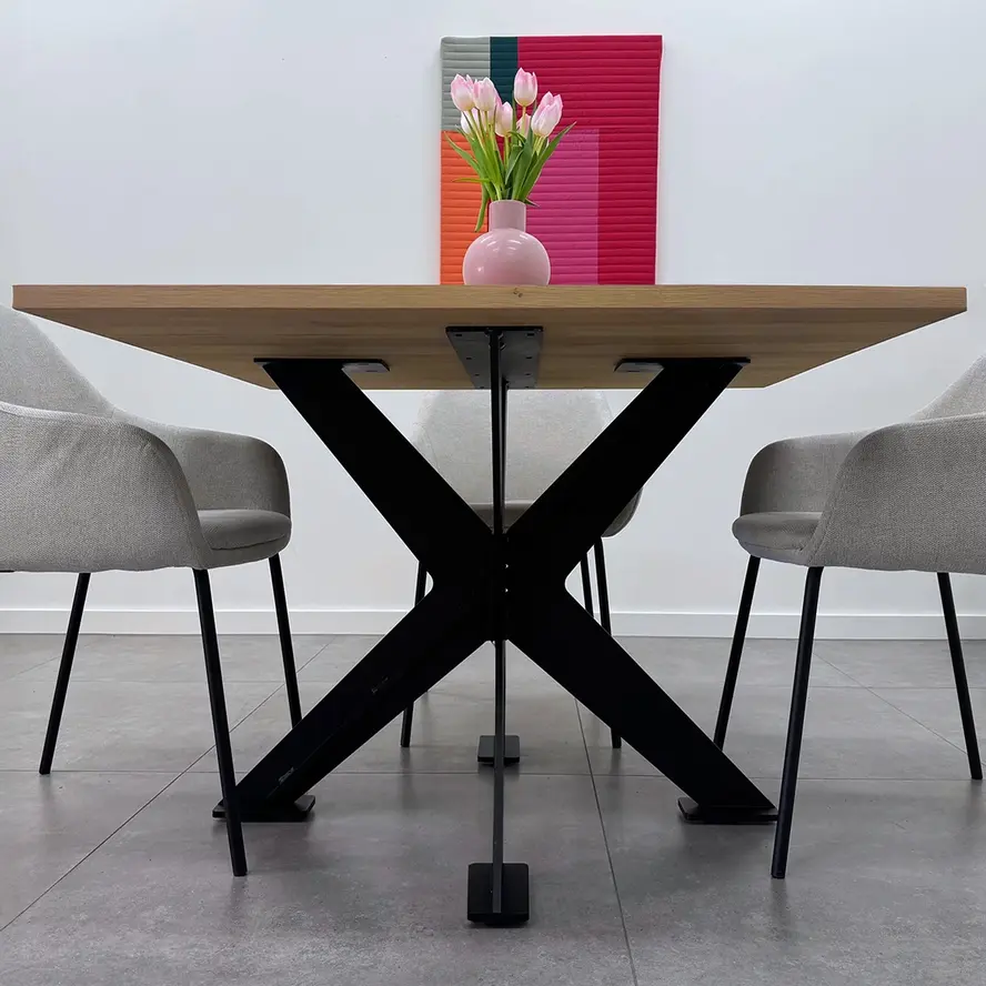 Zwart dubbele x tafelonderstel (3-delig) - staal / ijzer - 1 cm massief - afmeting: 78x90 cm (montageplaat) - hoogte: 72 cm - centrale kruispoot metaal zwart gecoat Zwart dubbele x tafelonderstel (3-delig) - staal / ijzer - 1 cm massief - afmeting: 78x90 cm (montageplaat) - hoogte: 72 cm - centrale kruispoot metaal zwart gecoat