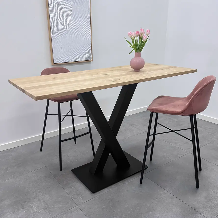 Stalen statafel onderstel V / X poot op voet - 3-DELIG met schroefbevestiging - 10x10 cm - 48x82 cm (bovenzijde) - 100 cm hoog - 45x70 cm (voet)plaatafmeting - Zwart gepoedercoat Stalen statafel onderstel V / X poot op voet - 3-DELIG met schroefbevestiging - 10x10 cm - 48x82 cm (bovenzijde) - 100 cm hoog - 45x70 cm (voet)plaatafmeting - Zwart gepoedercoat