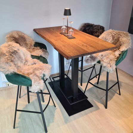 Gietijzeren bartafel onderstel DUO vierkant zwart - op voet - met voetrand - 8x8 cm - 108 cm hoog - 45x98 cm (voet)plaatafmeting - Zwart gecoat (fijnstructuur)