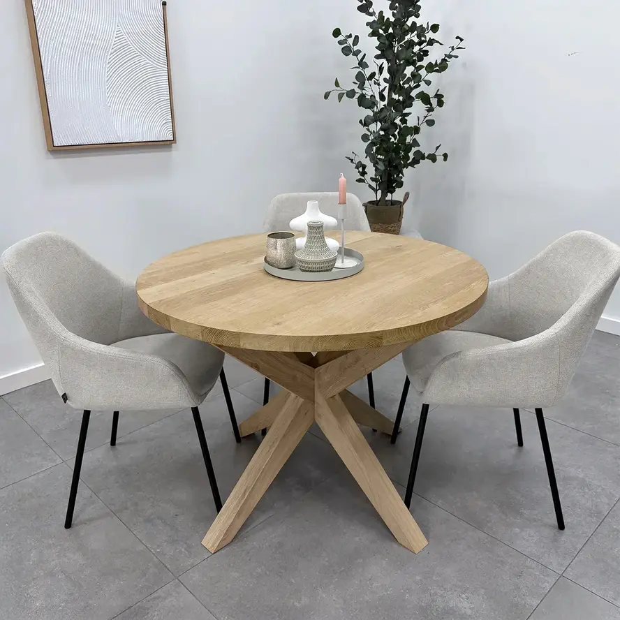 Eiken dubbele kruispoot - schuine poten - 72 cm hoog - 90x90 cm - Rustiek eiken - 3D kruis / X-poot - 12% KD Europees eikenhout Eiken dubbele kruispoot - schuine poten - 72 cm hoog - 90x90 cm - Rustiek eiken - 3D kruis / X-poot - 12% KD Europees eikenhout