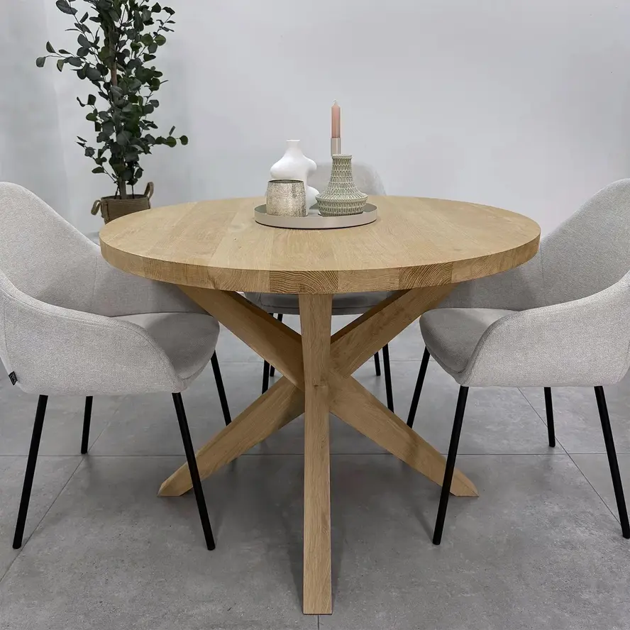 Eiken dubbele kruispoot - schuine poten - 72 cm hoog - 90x90 cm - Rustiek eiken - 3D kruis / X-poot - 12% KD Europees eikenhout Eiken dubbele kruispoot - schuine poten - 72 cm hoog - 90x90 cm - Rustiek eiken - 3D kruis / X-poot - 12% KD Europees eikenhout