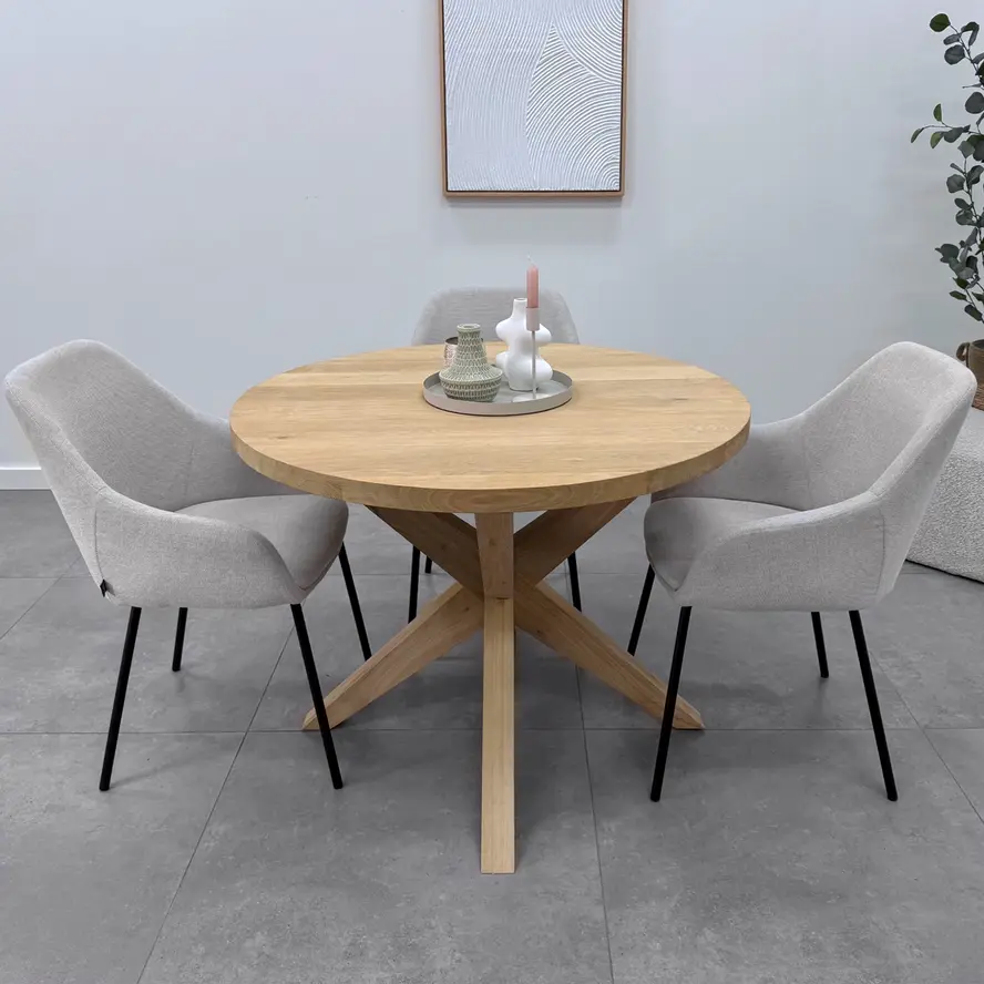 Eiken dubbele kruispoot - schuine poten - 72 cm hoog - 90x90 cm - Rustiek eiken - 3D kruis / X-poot - 12% KD Europees eikenhout Eiken dubbele kruispoot - schuine poten - 72 cm hoog - 90x90 cm - Rustiek eiken - 3D kruis / X-poot - 12% KD Europees eikenhout