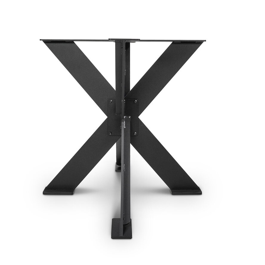 Zwart dubbele x tafelonderstel (3-delig) - staal / ijzer - 1 cm massief - afmeting: 78x90 cm (montageplaat) - hoogte: 72 cm - centrale kruispoot metaal zwart gecoat Zwart dubbele x tafelonderstel (3-delig) - staal / ijzer - 1 cm massief - afmeting: 78x90 cm (montageplaat) - hoogte: 72 cm - centrale kruispoot metaal zwart gecoat