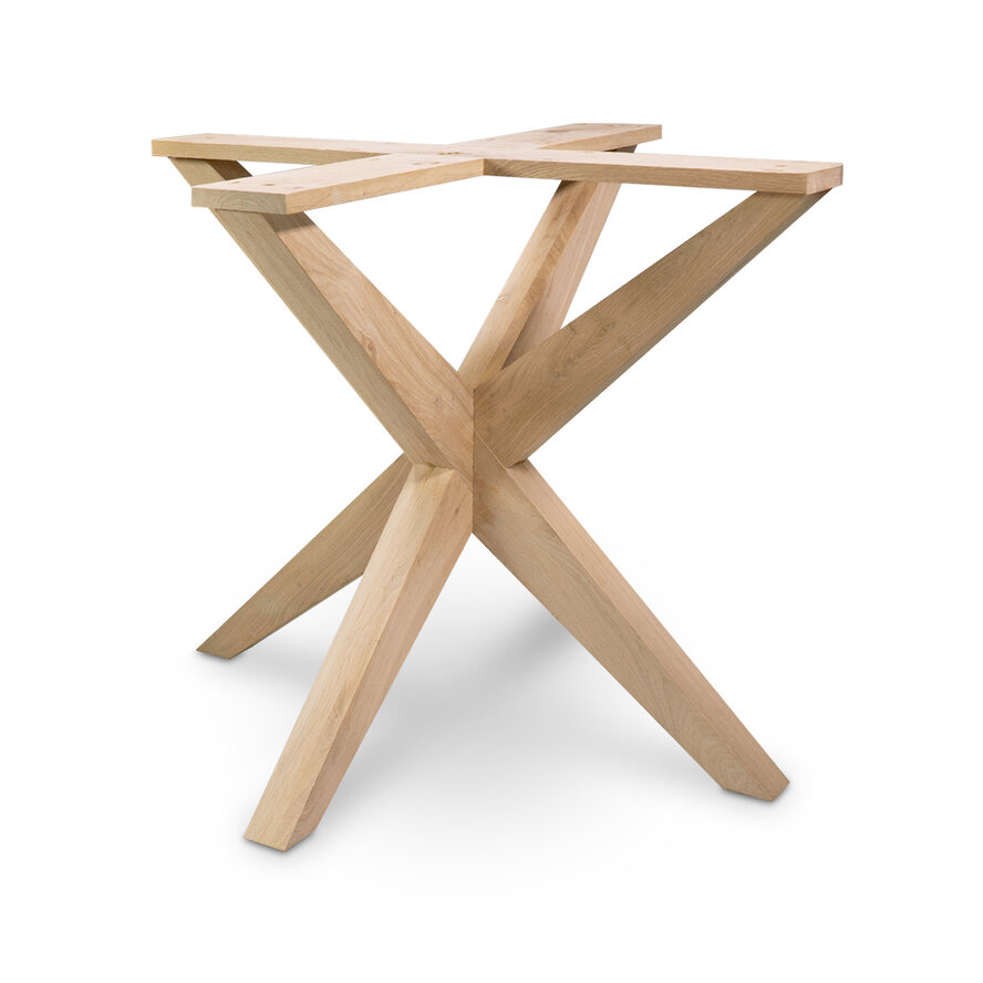 Eiken dubbele kruispoot - schuine poten - 72 cm hoog - 90x90 cm - Rustiek eiken - 3D kruis / X-poot - 12% KD Europees eikenhout Eiken dubbele kruispoot - schuine poten - 72 cm hoog - 90x90 cm - Rustiek eiken - 3D kruis / X-poot - 12% KD Europees eikenhout