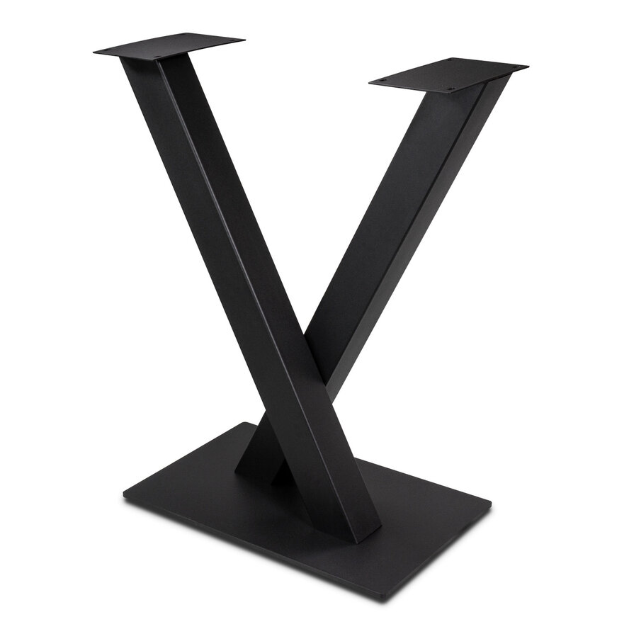 Stalen statafel onderstel V / X poot op voet - 3-DELIG met schroefbevestiging - 10x10 cm - 48x82 cm (bovenzijde) - 100 cm hoog - 45x70 cm (voet)plaatafmeting - Zwart gepoedercoat Stalen statafel onderstel V / X poot op voet - 3-DELIG met schroefbevestiging - 10x10 cm - 48x82 cm (bovenzijde) - 100 cm hoog - 45x70 cm (voet)plaatafmeting - Zwart gepoedercoat