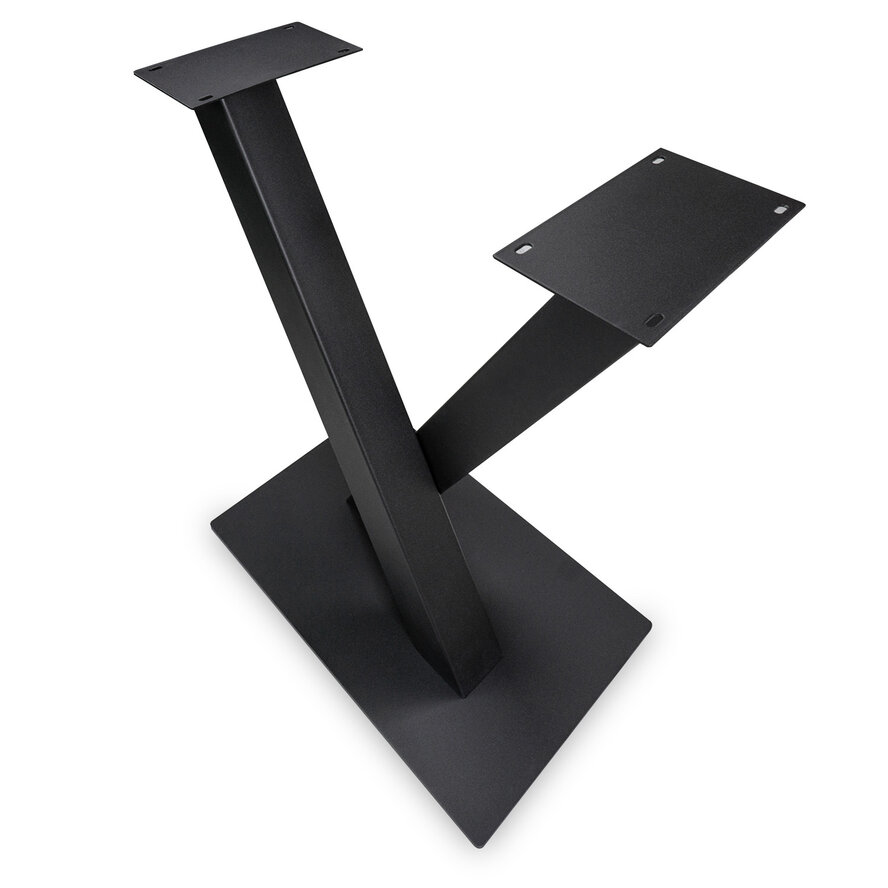 Stalen statafel onderstel V / X poot op voet - 3-DELIG met schroefbevestiging - 10x10 cm - 48x82 cm (bovenzijde) - 100 cm hoog - 45x70 cm (voet)plaatafmeting - Zwart gepoedercoat Stalen statafel onderstel V / X poot op voet - 3-DELIG met schroefbevestiging - 10x10 cm - 48x82 cm (bovenzijde) - 100 cm hoog - 45x70 cm (voet)plaatafmeting - Zwart gepoedercoat