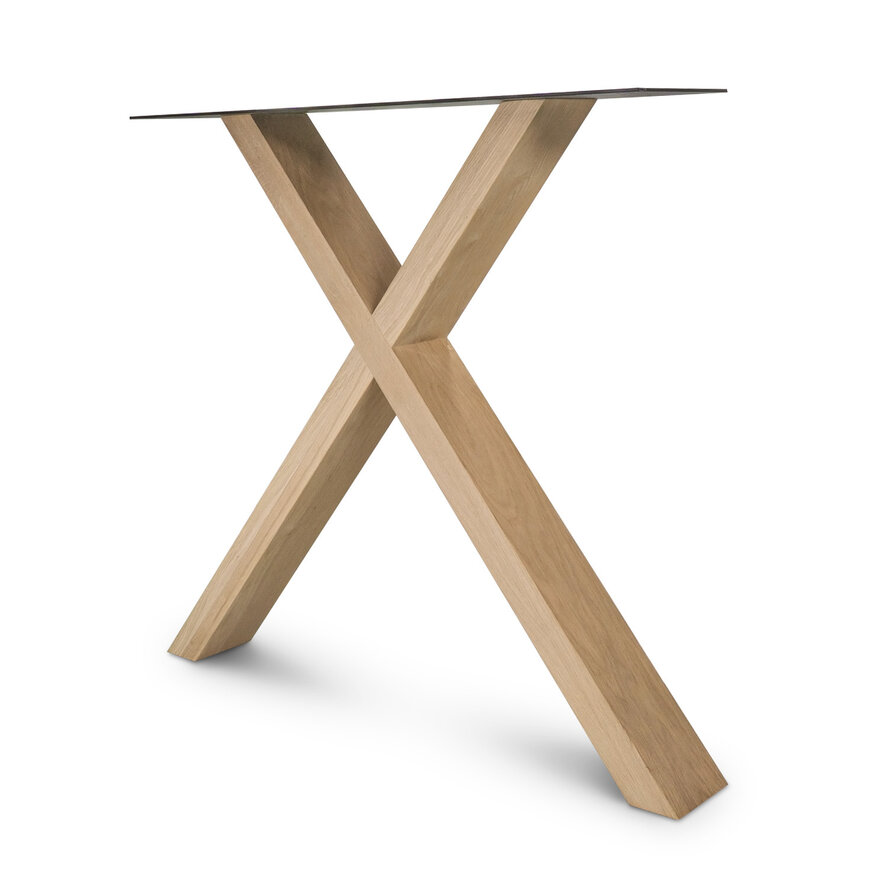 Eiken kruispoot SET (2 stuks) 10x4 cm - 72 cm hoog - 77 cm breed onderzijde - 78 cm breed bovenzijde - X-tafelpoot 12% KD Europees eikenhout Eiken kruispoot SET (2 stuks) 10x4 cm - 72 cm hoog - 77 cm breed onderzijde - 78 cm breed bovenzijde - X-tafelpoot 12% KD Europees eikenhout