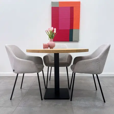 Zwart gietijzer bistro onderstel - 3-delig - voor buiten - verzinkt & gecoat metaal - 8x8 cm - hoogte: 72 cm - breedte boven (montageplaten): 30x30 cm - breedte onder (voetplaat) 40x40 cm - tuintafel horeca onderstel