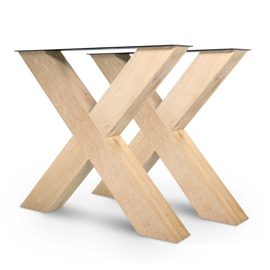 Eiken kruispoot SET (2 stuks) 12x12 cm - 72 cm hoog - 78 cm breed - Rustiek licht geborsteld - X-tafelpoot 12% KD Europees eikenhout Eiken kruispoot SET (2 stuks) 12x12 cm - 72 cm hoog - 78 cm breed - Rustiek licht geborsteld - X-tafelpoot 12% KD Europees eikenhout