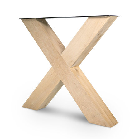 Eiken kruispoot SET (2 stuks) 12x12 cm - 72 cm hoog - 78 cm breed - Rustiek licht geborsteld - X-tafelpoot 12% KD Europees eikenhout