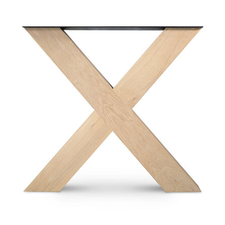 Eiken kruispoot SET (2 stuks) 12x12 cm - 72 cm hoog - 78 cm breed - Rustiek licht geborsteld - X-tafelpoot 12% KD Europees eikenhout