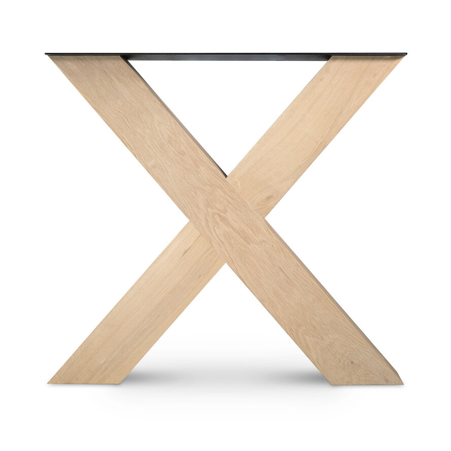 Eiken kruispoot SET (2 stuks) 12x12 cm - 72 cm hoog - 78 cm breed - Rustiek licht geborsteld - X-tafelpoot 12% KD Europees eikenhout Eiken kruispoot SET (2 stuks) 12x12 cm - 72 cm hoog - 78 cm breed - Rustiek licht geborsteld - X-tafelpoot 12% KD Europees eikenhout