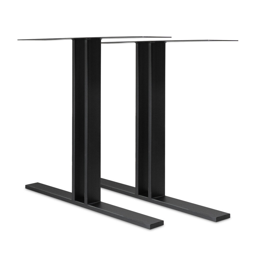 Zwarte T-poten (set) - staal / ijzer - 2x8 cm - hoogte: 72 cm - breedte (montageplaat): 78 cm - tafelpoot metaal zwart gecoat Zwarte T-poten (set) - staal / ijzer - 2x8 cm - hoogte: 72 cm - breedte (montageplaat): 78 cm - tafelpoot metaal zwart gecoat