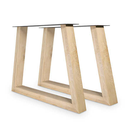 Eiken Trapeze poot SET (2 stuks) 10x6 cm - 72 cm hoog - 78-95 cm breed - Trapezium tafelpoot 12% KD Europees eikenhout