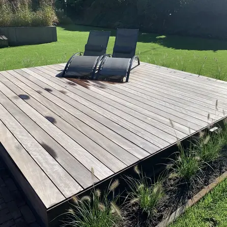 Padoek B-fix plank - 21x64 mm - geschaafd - B-fix rabat- & vlonderplank - padouk hardhout AD 20-25%