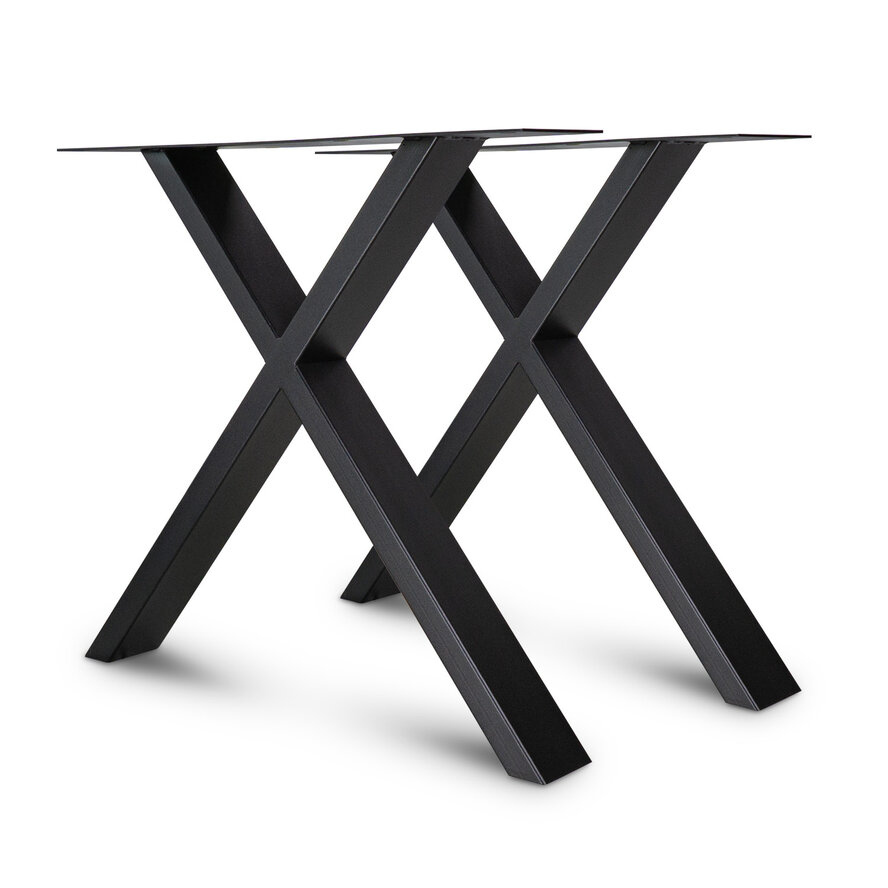 Zwarte X-poten (set) - staal / ijzer - 4x10 cm - hoogte: 72 cm - breedte (montageplaat): 78 cm - tafelpoot metaal zwart gecoat Zwarte X-poten (set) - staal / ijzer - 4x10 cm - hoogte: 72 cm - breedte (montageplaat): 78 cm - tafelpoot metaal zwart gecoat