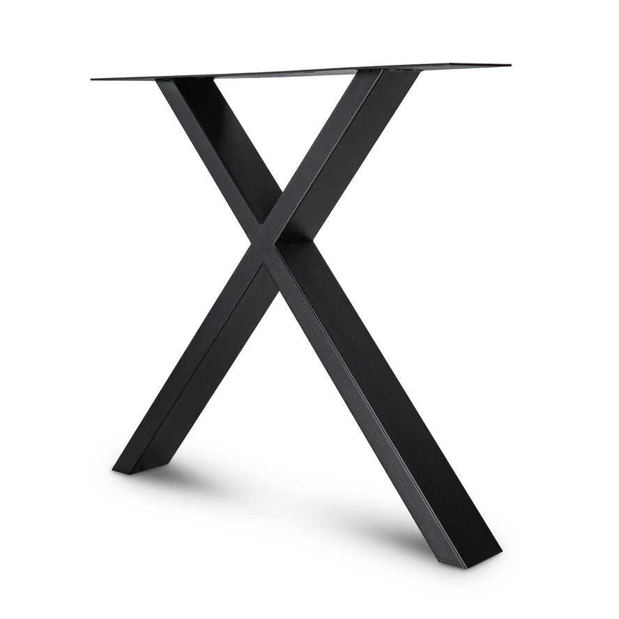 Zwarte X-poten (set) - staal / ijzer - 4x10 cm - hoogte: 72 cm - breedte (montageplaat): 78 cm - tafelpoot metaal zwart gecoat Zwarte X-poten (set) - staal / ijzer - 4x10 cm - hoogte: 72 cm - breedte (montageplaat): 78 cm - tafelpoot metaal zwart gecoat